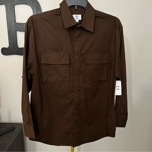 Mode of One Men's Classic Brown Button-Down Collared Shirt